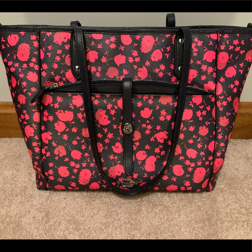 Pink and navy coach tote